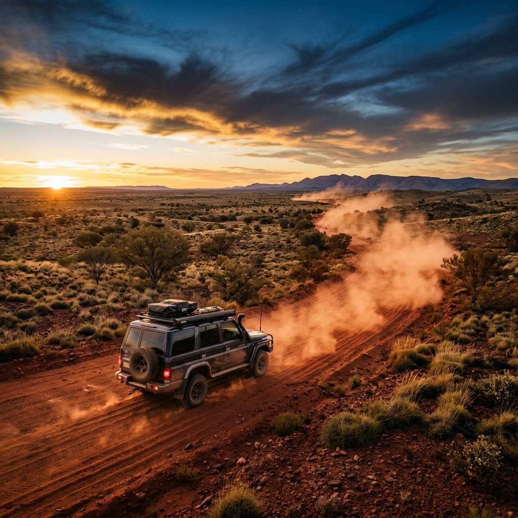 4WD SUV driving on Australian outback dirt road